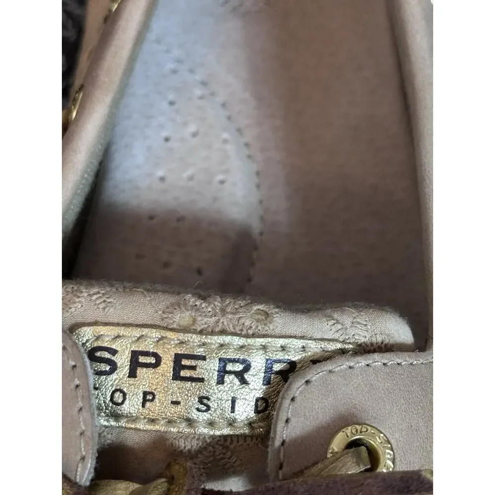 Sperry Top-Sider Shoe Womens 9.5 M Tan Gold Angelfish Eyelet Boat Loafer Lace
